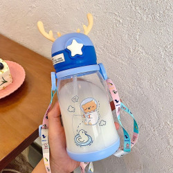 vattenflaska barn med sugrör dricksflaska 550ML blå