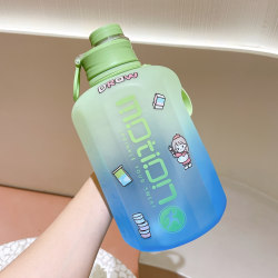 vattenflaska stor sport med sugrör dricksflaska 2.2L grön / stickers