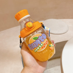 vattenflaska barn med sugrör dricksflaska 420ML orange / stickers