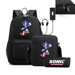 Sonic rygsæk penalhus skulderrem tasker pakke (3 stk) sort