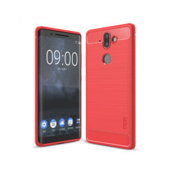 Nokia 8 Sirocco Mobilskal - Kolfiber design - Röd