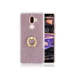 Nokia 7 Plus Mobilskal - Glitter Powder - Ringhållare - Rosé