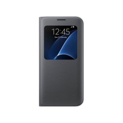 Samsung S7 Flip View läderfodral i Svart l Fönster svart