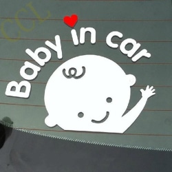 2st Baby dekal " Baby in car " Självhäftande vit 6,7 × 5,9 cm