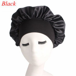 Nattsömnmössa Bredband Satin Cap Elastiska Head Wraps SVART