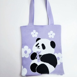 Panda trykt håndtaske indkøbstaske LILLA purple