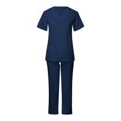 Doctor Nursing Scrubs Uniform Top Pants Set NAVY BLUE M