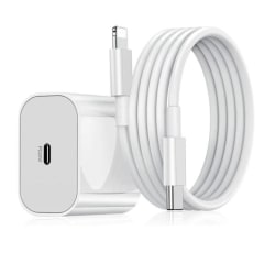 iphone snabbladdare USB-C strömadapter 20W + 2m Kabel White Laddare + 2M laddkabel