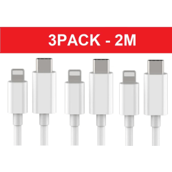 3-Pack 2m Lightning kabel laddning samt överföring 2st USB-C White 3-PACK 2M laddkabel