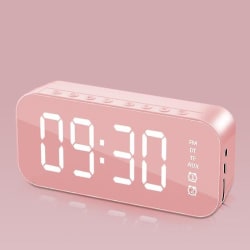 Multifunktionell stereo Bluetooth kompatibel högtalare med väckarklocka tidsvisning Fm-radio för hemmet Pink