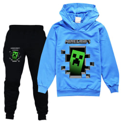 Minecraft Hoodie Huvtröja Toppar Byxor Träningsoverall Outfit .i blue 140cm