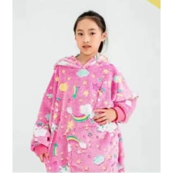 Mub- Pyjamas, lat pyjamas med huva, morgonrockar, dubbelsidig fleece, varmhållning hoodie filt Children's rainbow