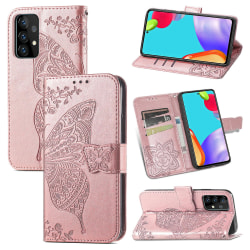 Kompatibel med Samsung Galaxy A52s 5g Case Flip Cover Emboss Butterfly Soft Tpu Shockproof Shell Slim Plånbok Case Coque - Rosa Rose Gold