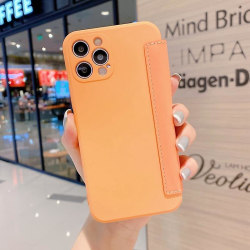 Nytt för Iphone 12 Mini Imitera flytande silikon Horisontellt Flip Case med kortplatser (orange)
