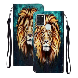 Präglat mönstrat plånboksfodral Flip Case med rem för Samsung Galaxy A21s - Blå fjärilar Lion