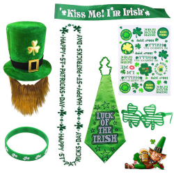 St Patricks Day Grön Hat Slips Sticker Glasögon Kostym Kostym Party