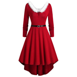 Dam Julklänning Xmas Party Fluffig V-hals Swing Dress Red L