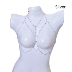 Metal Dame Body Chain Sexy Style Hollow Bikini Dame Bryst Silver