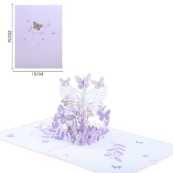 Lila fjärilsfödelsedag Pop Up-kort Butterfly Flower Basket 3 Purple