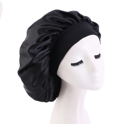 Fashion Big Size Satin Silk Bonnet Sleep Night Cap Head Cover Black