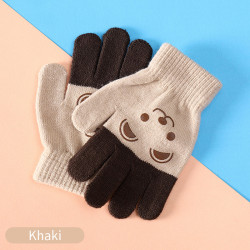 Vinter varma handskar för barn Tecknad Bear Bunny Cat mönster Khaki