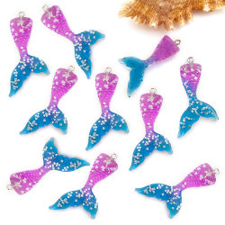 10 stk Mermaid Tail Charms For Halskjede Nøkkelring Anheng DIY Mak Purple&Blue