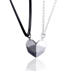 2 st magnetiska par halsband älskare hjärtat hänge Black+White