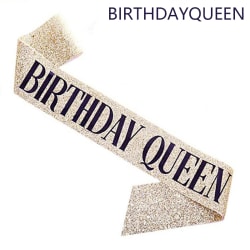 Girl Birthday Queen Axelrem Sash Party Accessoar Etikett Gold BIRTHDAYQUEEN