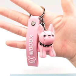 Mode Punk fransk bulldogg nyckelring läder hund nyckelringar Pink