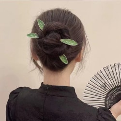 Retro grønn emalje blad hårnål Minimalistisk antikke stil hårpike