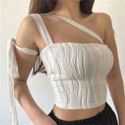 Women Lace Up Camisole Sexy Solid Cross Halter Neck Sleeveless White M