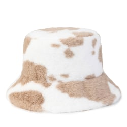 Höst och vinter cap Fluffiga ko print bucket hattar Beige