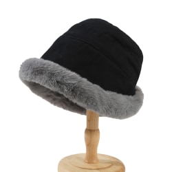 Vinter Bucket Hat bred brättad varm plysch hatt black
