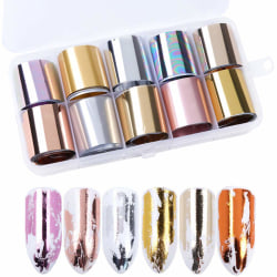 10 rullar metallisk färg holografisk nagelfolie Transfer Stick