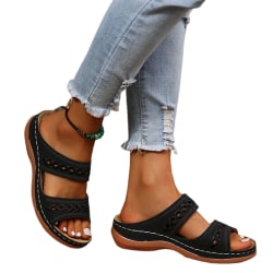 Sandaler Kvinnor Dressy Sommar Ortotic Flip Flops för Kvinnor Öppna Peep Toe Solid Color Walking Black 38