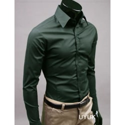 Lyxskjortor Herr Casual Collared Formella Slim Fit Shirts Toppar Dark Green 3XL