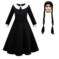 Adams Family Girl's Wednesday Cosplay rollspelskostym dress wig 120cm