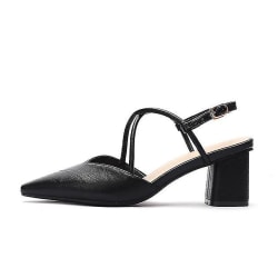 Fyrkantiga högklackade sandaler för kvinnor högklackade skor Black EU39