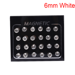 24 st/ set magnetiskt icke-piercing klämma, rund strass örhänge White 6mm