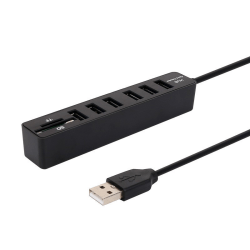 Höghastighets USB HUB 6-ports USB 2.0+2 mini SD TF kortläsare spli black one size