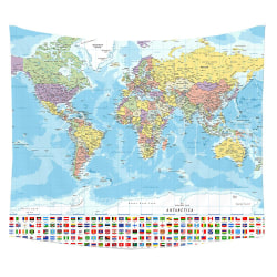 Ghyt Världskarta Gobeläng Vägghängande för barn Student, Världskarta med länder och större städer Gobeläng 150*130cm
