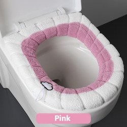 Vintervarm Toalettsits cover Tvättbar Badrum Toalettsits wit Pink One Size