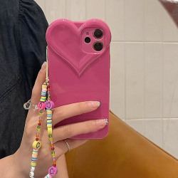 til iphone 8 Ins Cute Love Heart Smiley Round Beads Phone Chain