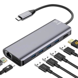 SiGN 7 i 1 USB C hub HDMI RJ45 USB C Grå grå