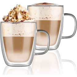 Dubbelväggiga glaskaffemuggar 2x350 ml Cappuccino Macchiato Latte glasögonkoppar med handtag för kaffe Te Mjölk Juice I