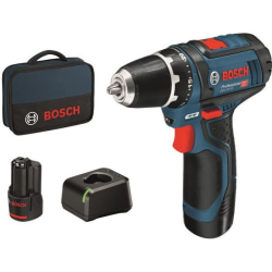 Bosch Professional Drill GSR 12V-15 med 2 batterier 2Ah + laddare + Softbag