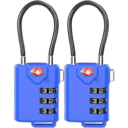Minivajerkombinationslås Godkänd kabelbagagelås, återställbar kombination med legeringskropp (blå, 2pack)