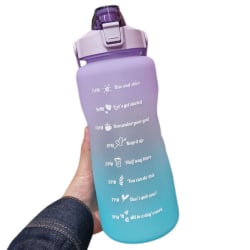 1st vattenflaska 2 liter stor kapacitet Gratis motiverande med tidsmarkör Fitness Plastkoppar Utomhusgym Dricka（Lila）