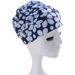Färgglad plisserad cap i nylon Stor badmössa Cap för varma källor för vuxna män kvinnor Långt hår, vit blomma