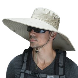 Solhatt med bred brätte för män UPF50+ vattentät ventilerande buckethatt för fiske, vandring, camping (khaki)